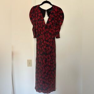 Elegant Red Floral Open Back Saloni Dress